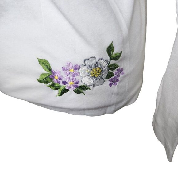 Vintage 70s Embroidered Mushroom Bunny Shirt Top Womens Size L White - Picture 6 of 9